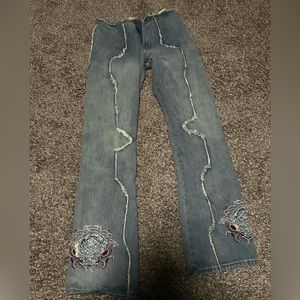 Jaded London low rise crimson rose embroidered pants